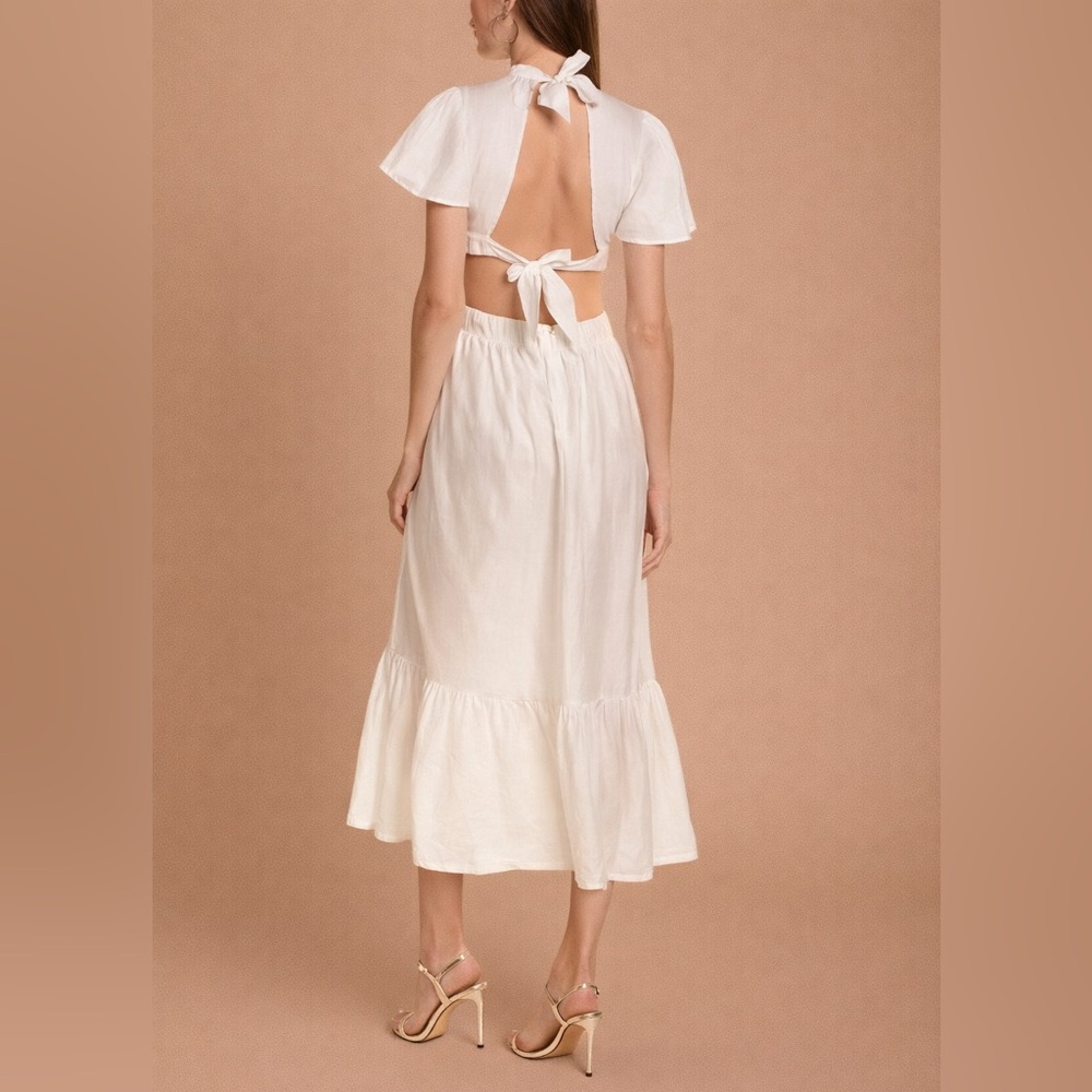 NWT Sabina Musayev Ivory Side & Back Cut Out Midi Dress Size Large - Picture 4 of 14